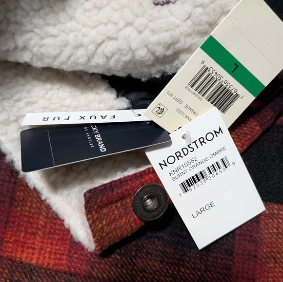 Lucky Brand Burnt Orange Wool Buffalo Plaid Faux Shearling Jacket Size Small Nwt - Picture 3 of 7